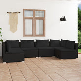 7 Piece Garden Lounge Set with Cushions Poly Rattan Black